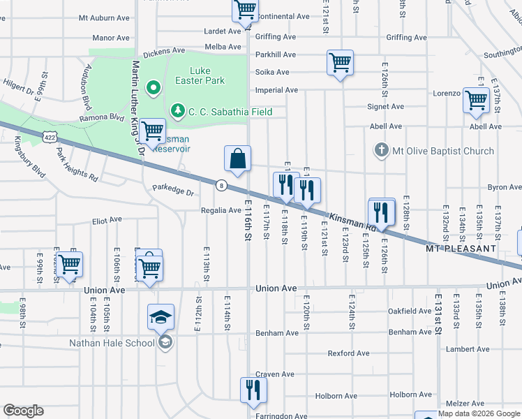 map of restaurants, bars, coffee shops, grocery stores, and more near in Cleveland