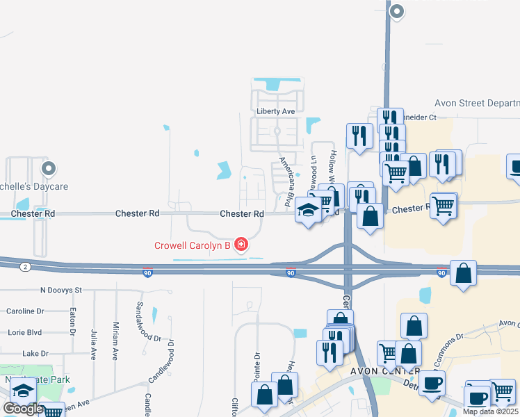 map of restaurants, bars, coffee shops, grocery stores, and more near 36651 Bordeaux in Avon
