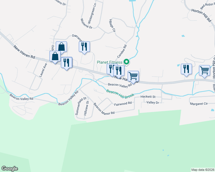 map of restaurants, bars, coffee shops, grocery stores, and more near 771 Beacon Valley Road in Naugatuck