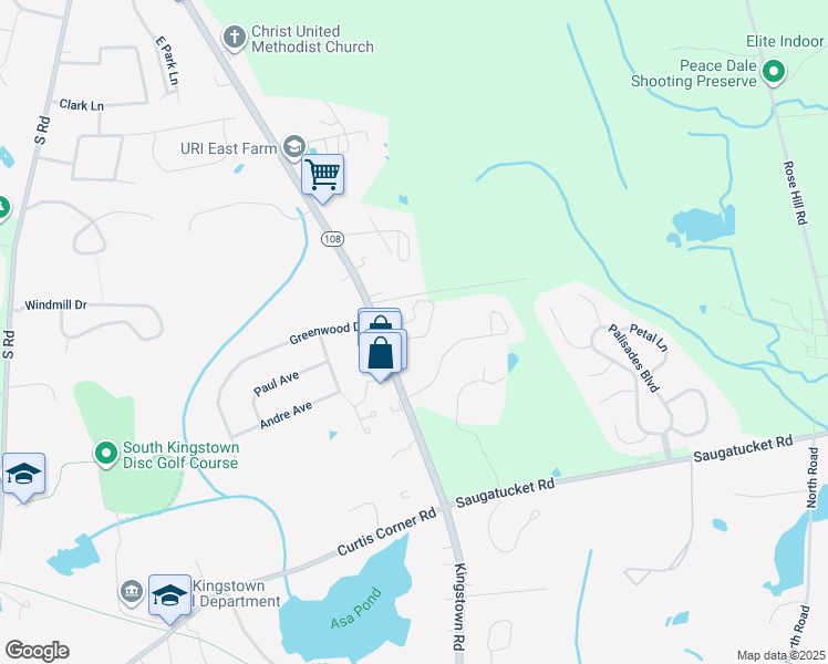 map of restaurants, bars, coffee shops, grocery stores, and more near 1959 Kingstown Road in South Kingstown
