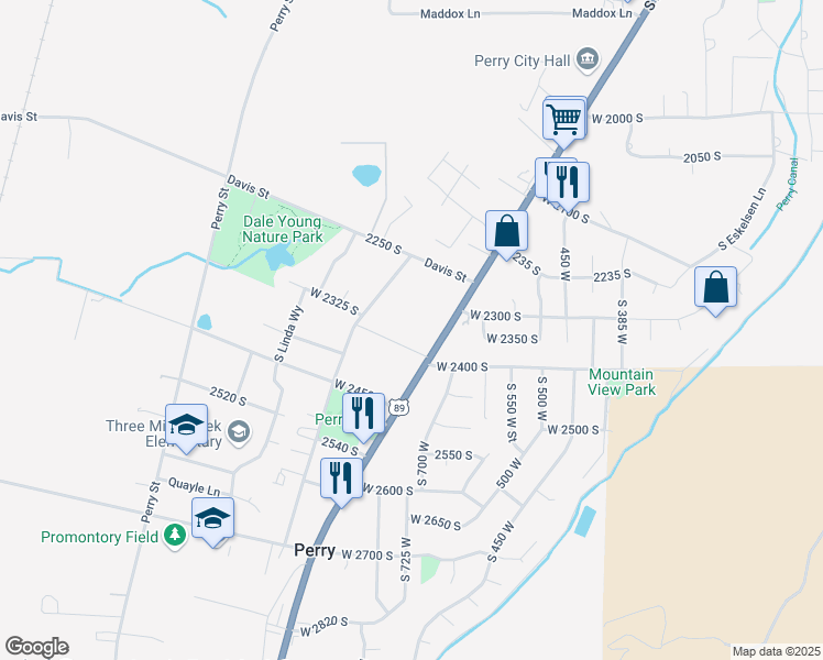 map of restaurants, bars, coffee shops, grocery stores, and more near 2309 South 900 West in Perry