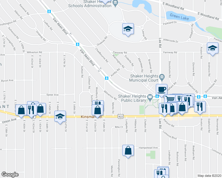 map of restaurants, bars, coffee shops, grocery stores, and more near 15700 Van Aken Boulevard in Shaker Heights