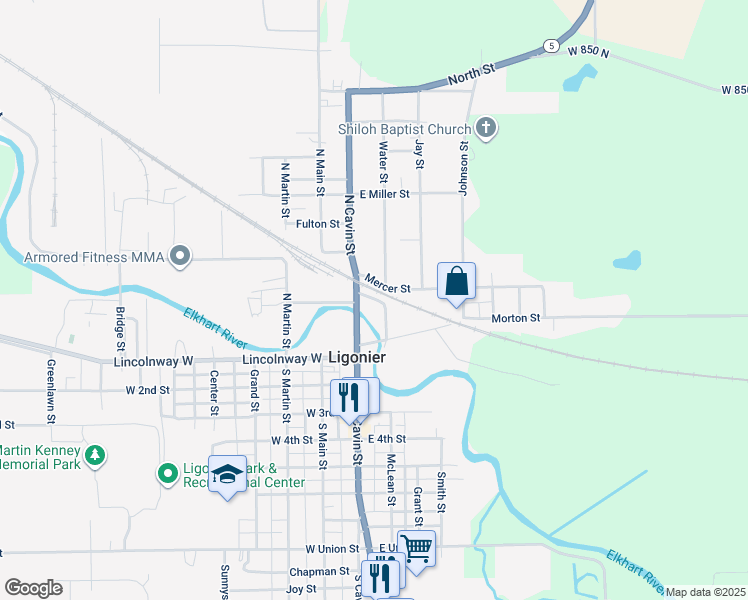 map of restaurants, bars, coffee shops, grocery stores, and more near in Ligonier