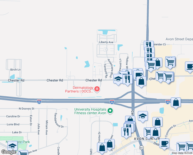 map of restaurants, bars, coffee shops, grocery stores, and more near 36651 Bordeaux in Avon