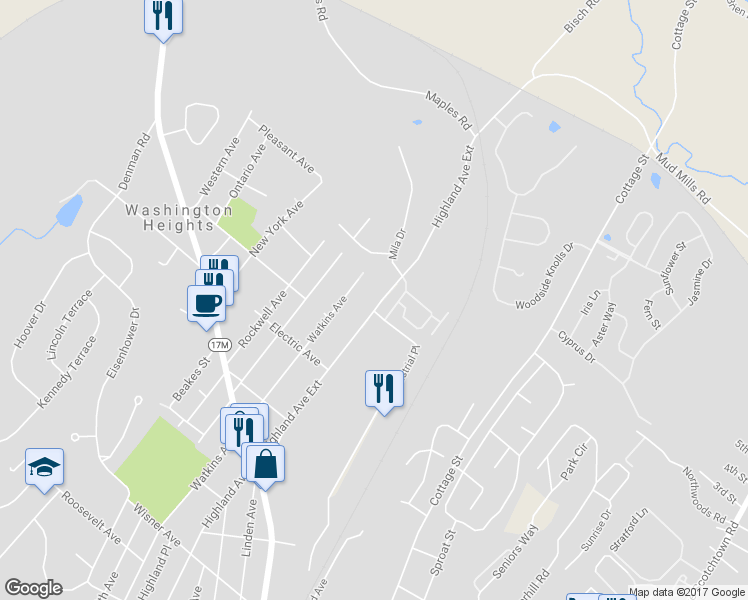 map of restaurants, bars, coffee shops, grocery stores, and more near 353 Highland Avenue Extension in Middletown