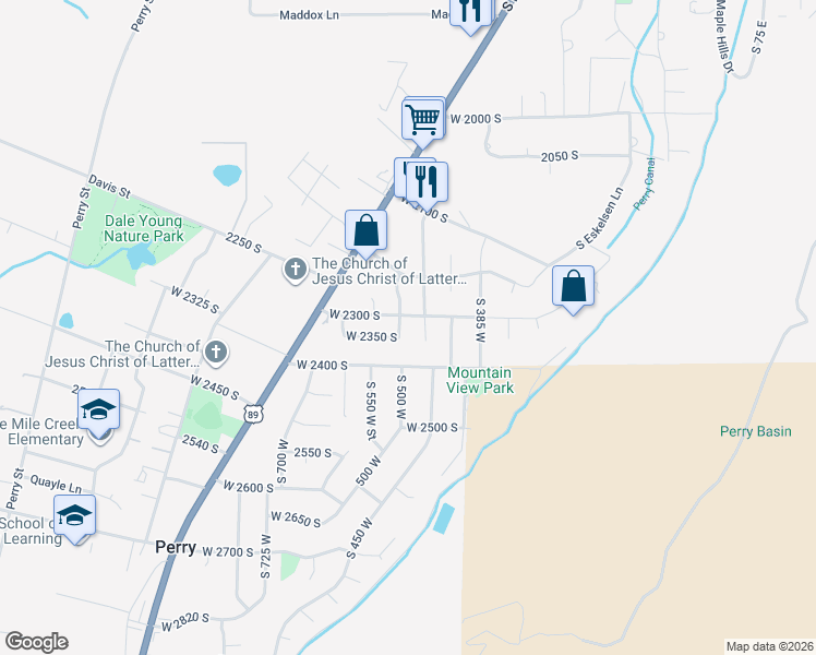 map of restaurants, bars, coffee shops, grocery stores, and more near 2325 525 West in Perry