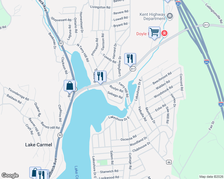 map of restaurants, bars, coffee shops, grocery stores, and more near 9 Roslyn Road in Carmel Hamlet