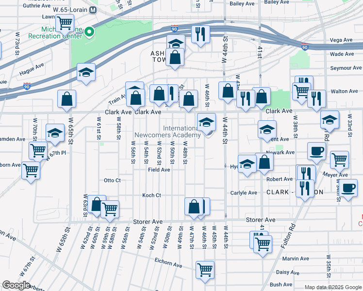 map of restaurants, bars, coffee shops, grocery stores, and more near 3178 West 48th Street in Cleveland