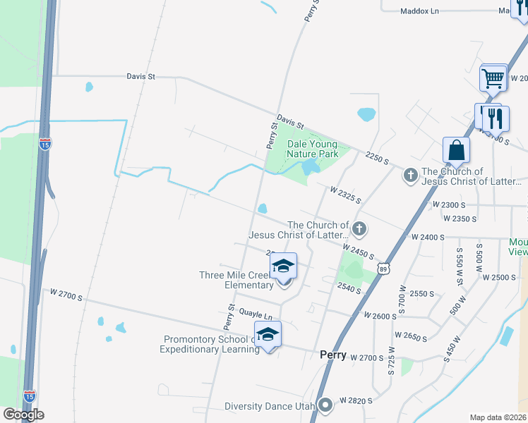 map of restaurants, bars, coffee shops, grocery stores, and more near 1148 West 2450 South in Perry