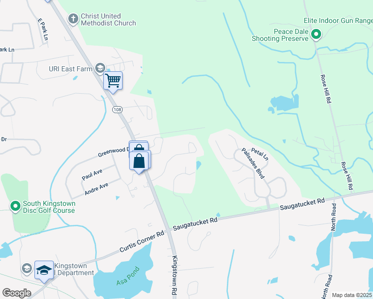 map of restaurants, bars, coffee shops, grocery stores, and more near 189 Southwinds Drive in South Kingstown