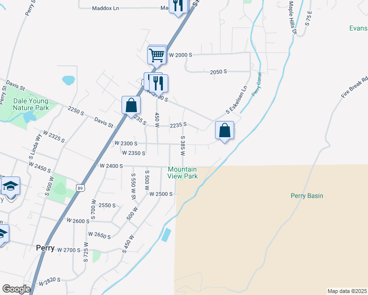 map of restaurants, bars, coffee shops, grocery stores, and more near 2315 385 West in Perry