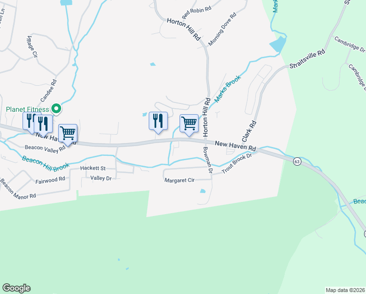 map of restaurants, bars, coffee shops, grocery stores, and more near 1405 New Haven Road in Naugatuck