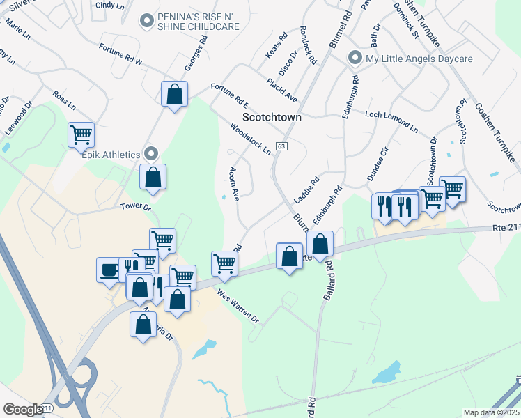map of restaurants, bars, coffee shops, grocery stores, and more near 51 Ebert Rd in Middletown