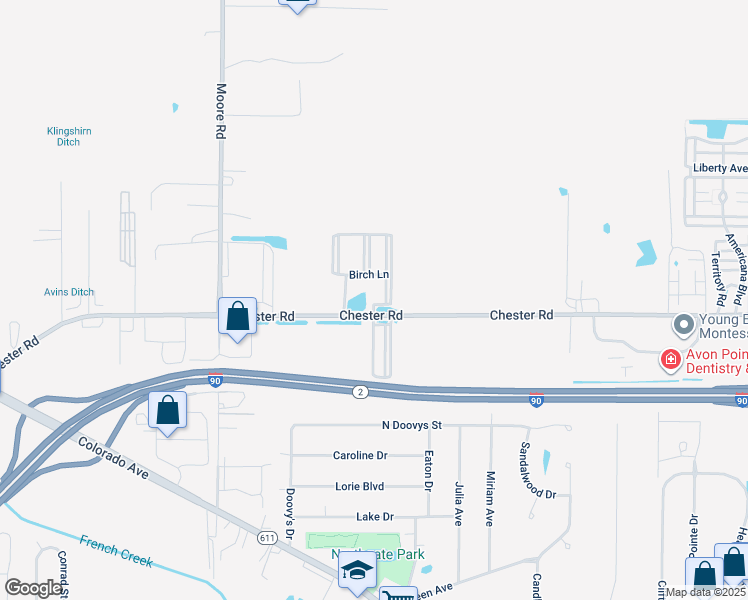 map of restaurants, bars, coffee shops, grocery stores, and more near 37830 Chester Road in Avon