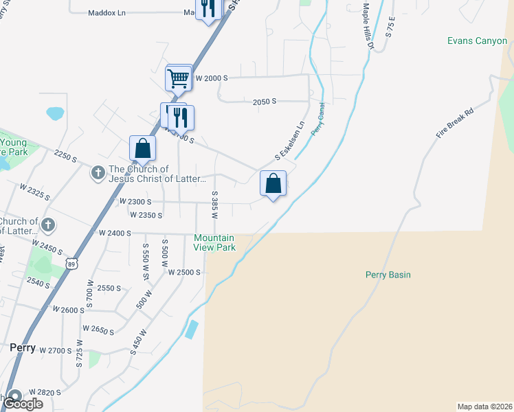 map of restaurants, bars, coffee shops, grocery stores, and more near 305 West 2300 South in Brigham City