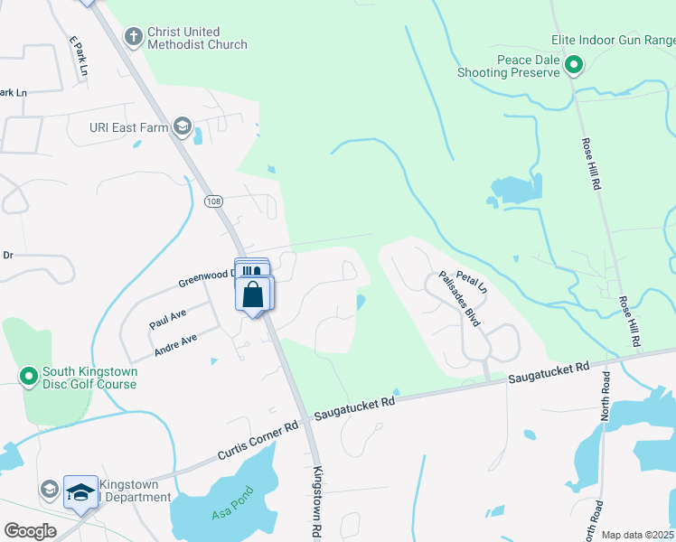 map of restaurants, bars, coffee shops, grocery stores, and more near 189 Southwinds Drive in South Kingstown