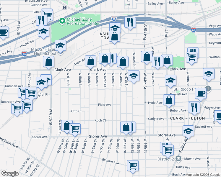 map of restaurants, bars, coffee shops, grocery stores, and more near 3176 West 50th Street in Cleveland