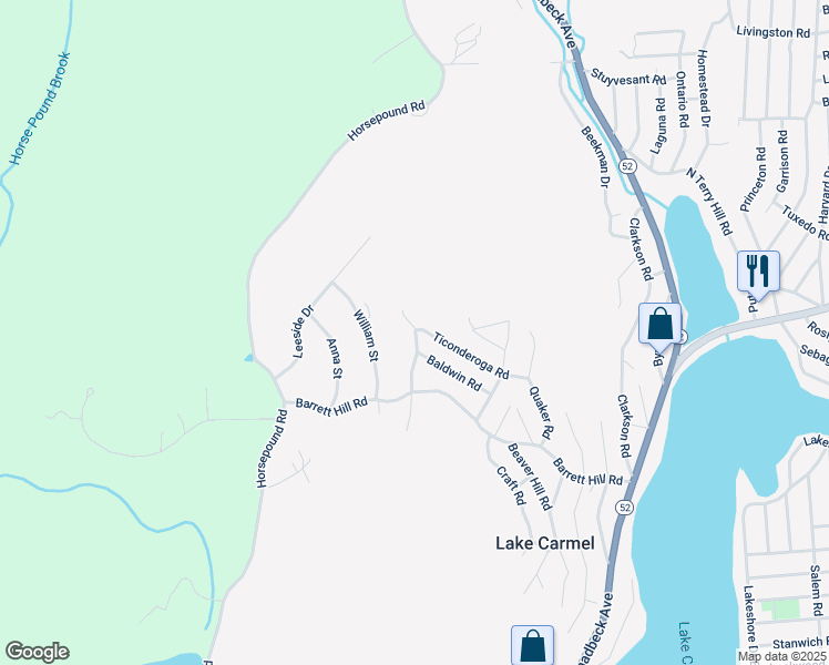 map of restaurants, bars, coffee shops, grocery stores, and more near 59 Rhinebeck Road in Carmel
