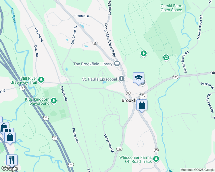 map of restaurants, bars, coffee shops, grocery stores, and more near 23 Silvermine Manor in Brookfield