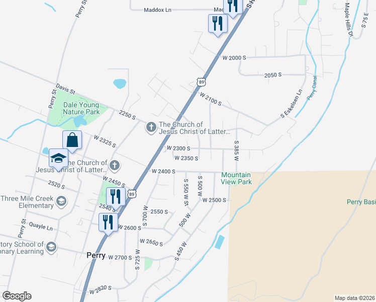 map of restaurants, bars, coffee shops, grocery stores, and more near 547 West 2300 South in Brigham City