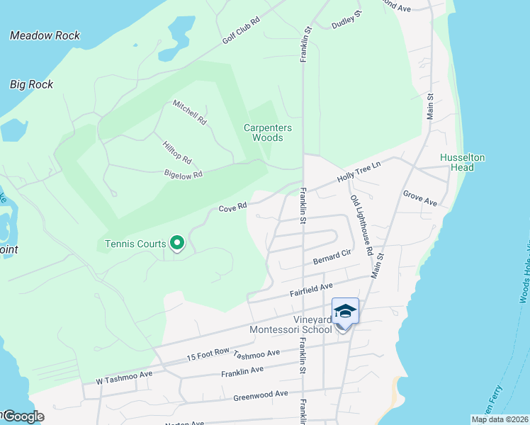 map of restaurants, bars, coffee shops, grocery stores, and more near 65 Leland Avenue in Tisbury