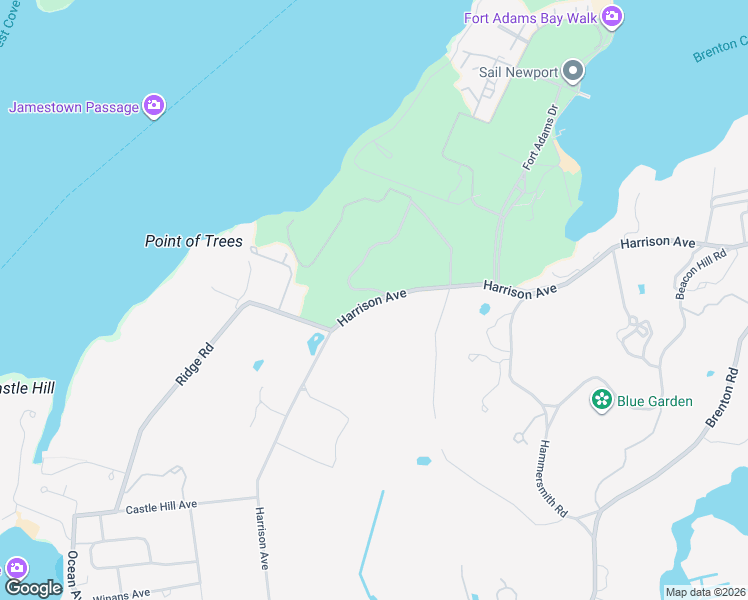 map of restaurants, bars, coffee shops, grocery stores, and more near 268 Harrison Avenue in Newport