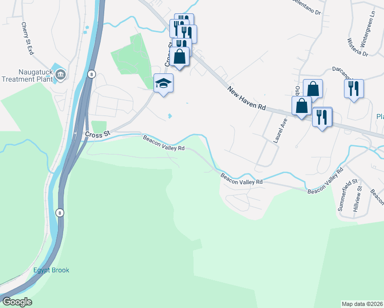map of restaurants, bars, coffee shops, grocery stores, and more near 114 Beacon Valley Road in Beacon Falls