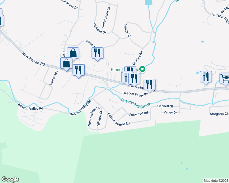 map of restaurants, bars, coffee shops, grocery stores, and more near 753 Beacon Valley Road in Naugatuck
