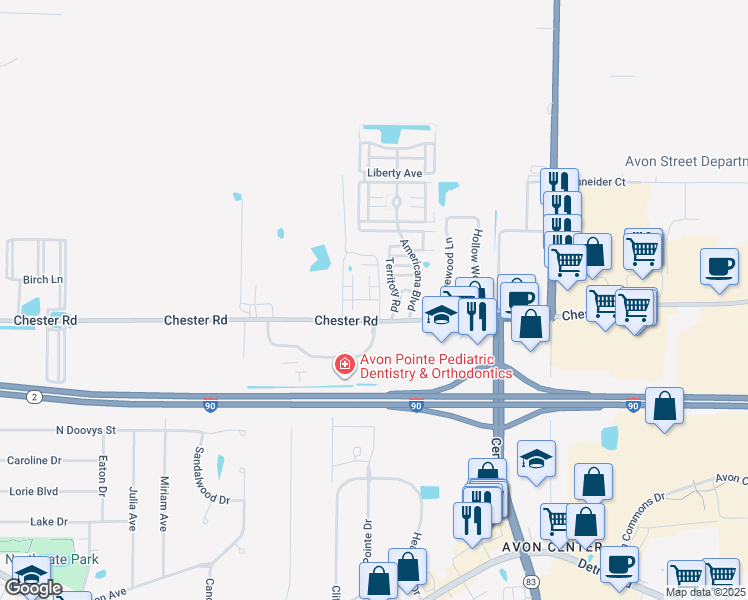 map of restaurants, bars, coffee shops, grocery stores, and more near 36630 Bordeaux in Avon