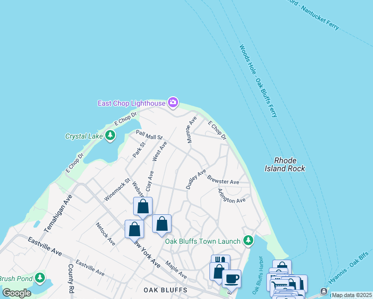 map of restaurants, bars, coffee shops, grocery stores, and more near 15 Green Avenue in Oak Bluffs