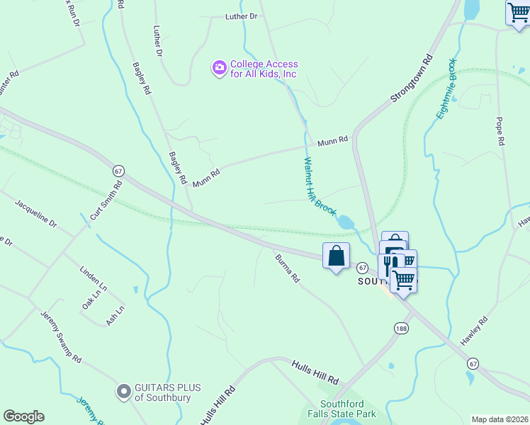 map of restaurants, bars, coffee shops, grocery stores, and more near 167 Bridle Path Road in Southbury
