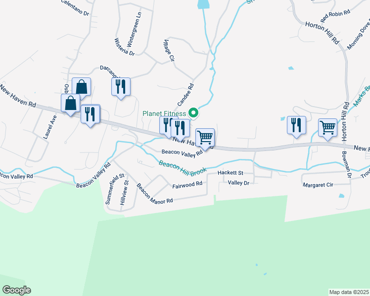 map of restaurants, bars, coffee shops, grocery stores, and more near 1189 New Haven Road in Naugatuck