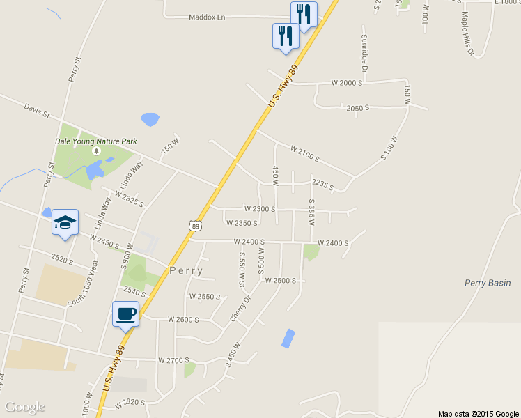 map of restaurants, bars, coffee shops, grocery stores, and more near 2277 S 525 W in Perry