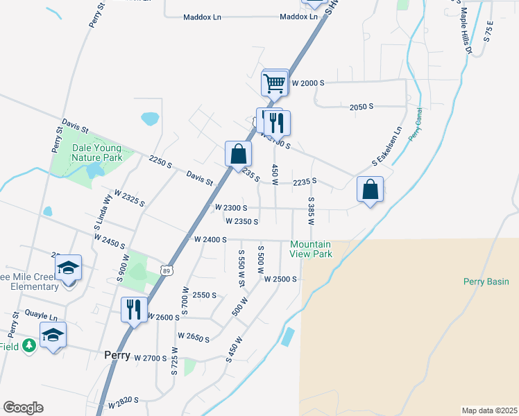 map of restaurants, bars, coffee shops, grocery stores, and more near 2277 S 525 W in Perry