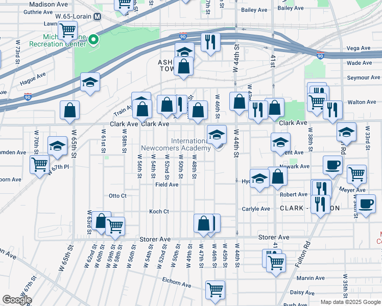 map of restaurants, bars, coffee shops, grocery stores, and more near 3178 West 48th Street in Cleveland