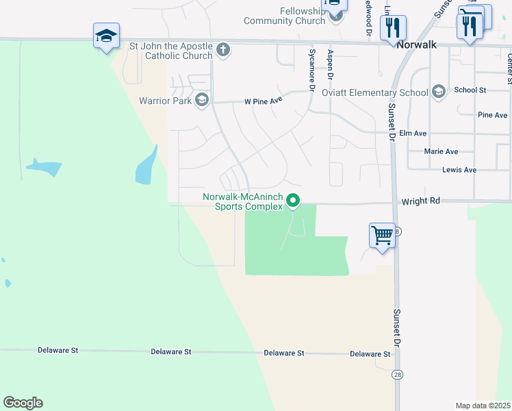 map of restaurants, bars, coffee shops, grocery stores, and more near 441 Wright Road in Norwalk