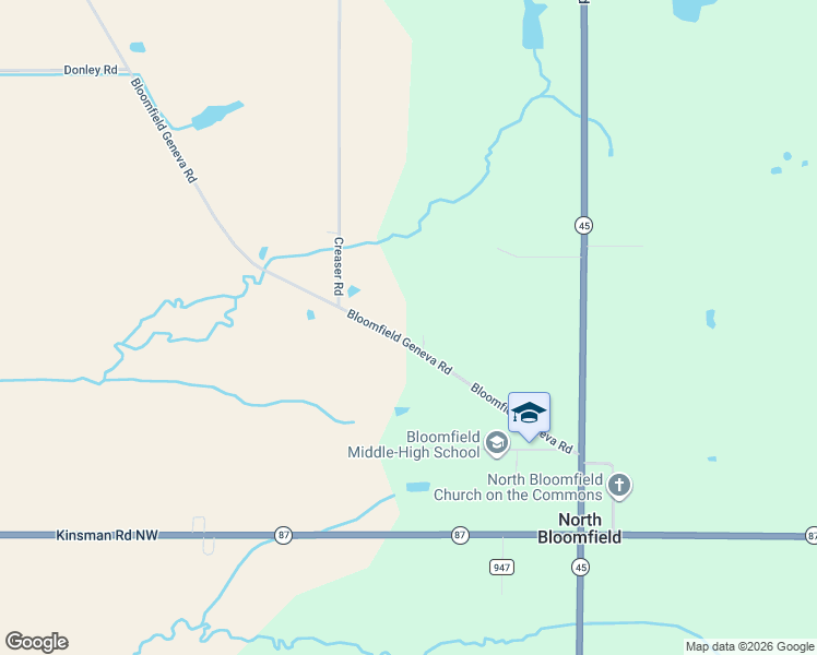 map of restaurants, bars, coffee shops, grocery stores, and more near 9150 Bloomfield Geneva Road in North Bloomfield
