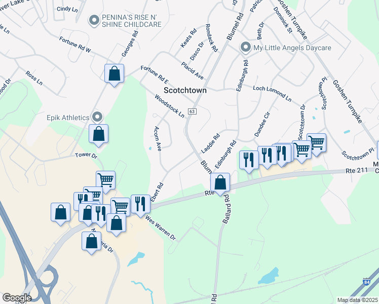 map of restaurants, bars, coffee shops, grocery stores, and more near 63 Ebert Road in Middletown