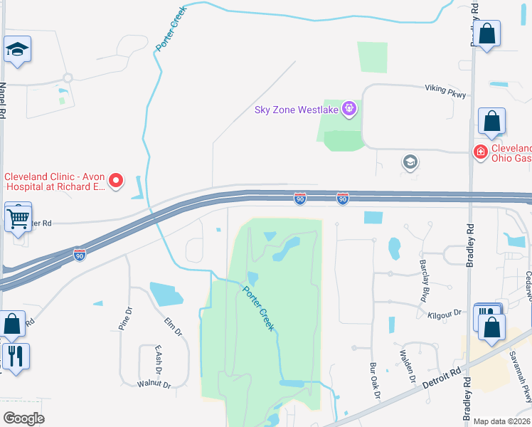 map of restaurants, bars, coffee shops, grocery stores, and more near 32051 Avon Road in Avon