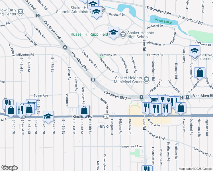 map of restaurants, bars, coffee shops, grocery stores, and more near 15825 Van Aken Boulevard in Shaker Heights