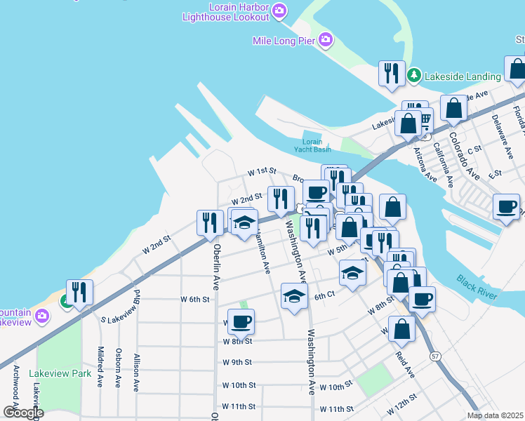 map of restaurants, bars, coffee shops, grocery stores, and more near 1026 U.S. 6 in Lorain