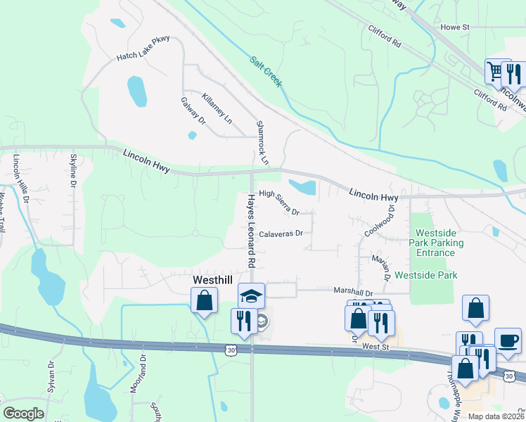 map of restaurants, bars, coffee shops, grocery stores, and more near 93-199 Hayes Leonard Rd in Valparaiso