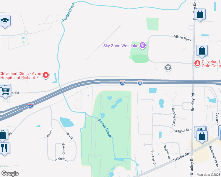 map of restaurants, bars, coffee shops, grocery stores, and more near 31901 Avon Road in Avon