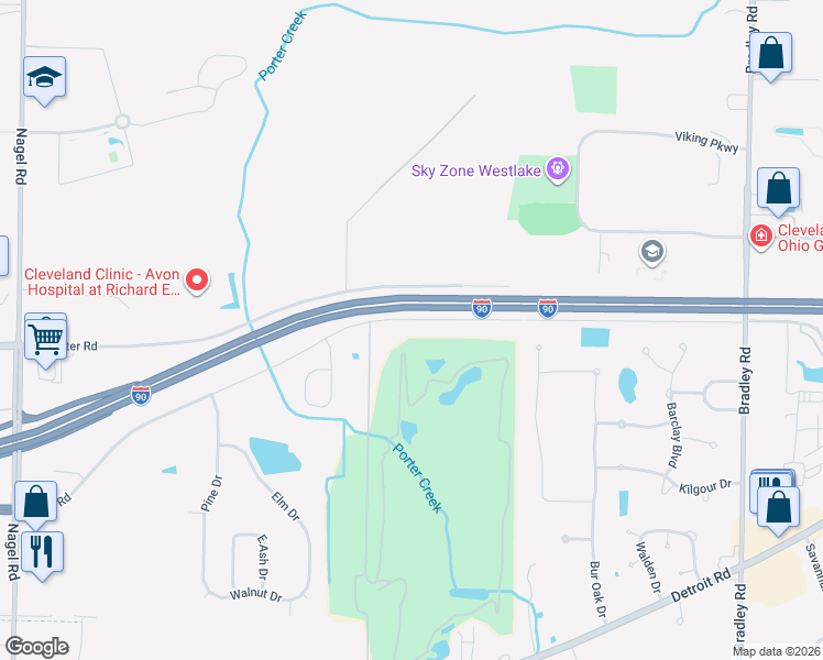 map of restaurants, bars, coffee shops, grocery stores, and more near 32051 Avon Road in Avon