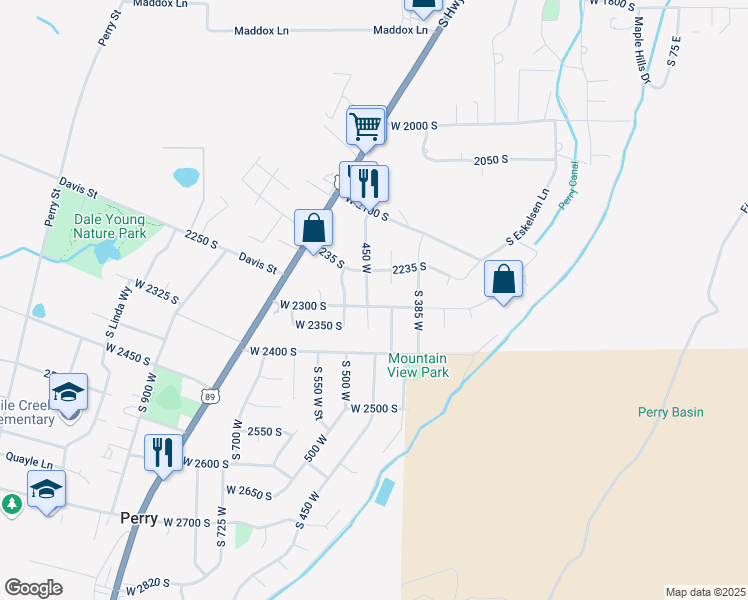map of restaurants, bars, coffee shops, grocery stores, and more near 2285 South 450 West in Perry
