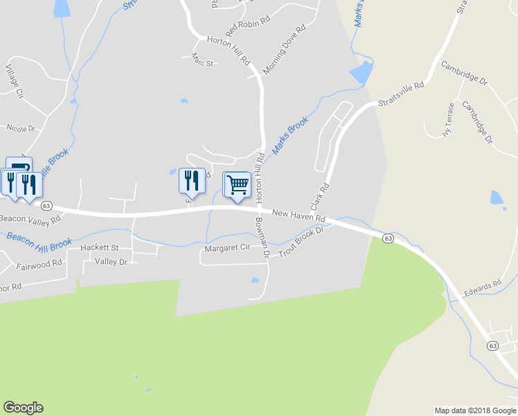 map of restaurants, bars, coffee shops, grocery stores, and more near 8 Horton Hill Road in Naugatuck