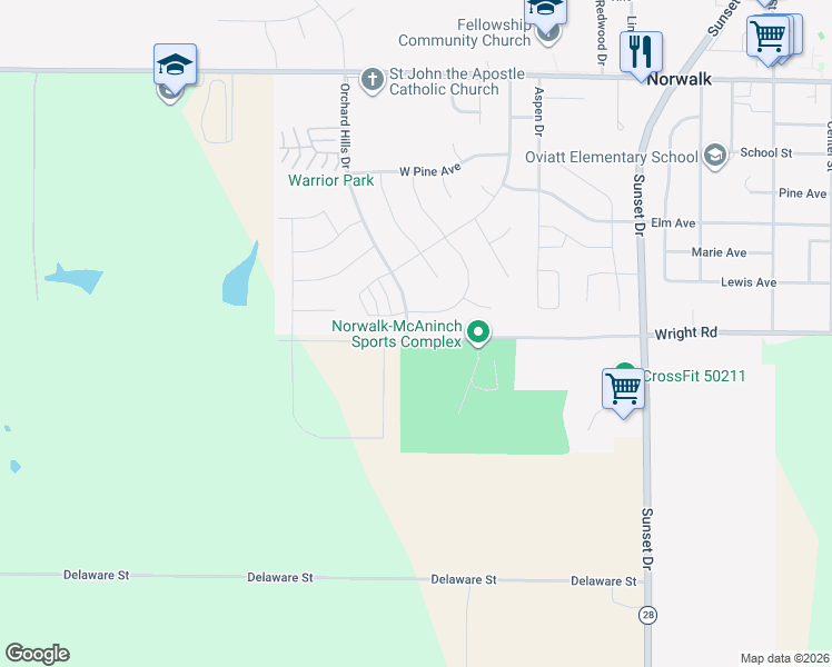 map of restaurants, bars, coffee shops, grocery stores, and more near 441 Wright Road in Norwalk