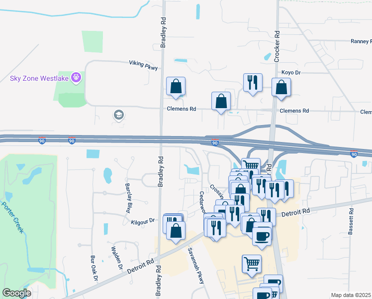 map of restaurants, bars, coffee shops, grocery stores, and more near 1330 Cedarwood Drive in Westlake