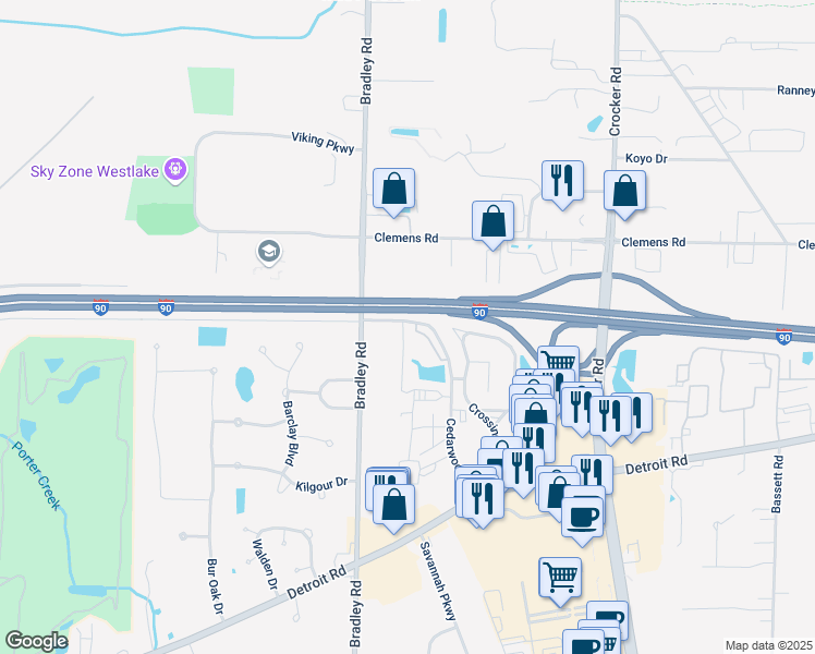 map of restaurants, bars, coffee shops, grocery stores, and more near 1328 Cedarwood Drive in Westlake
