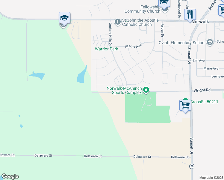 map of restaurants, bars, coffee shops, grocery stores, and more near 106 Braeburn Lane in Norwalk